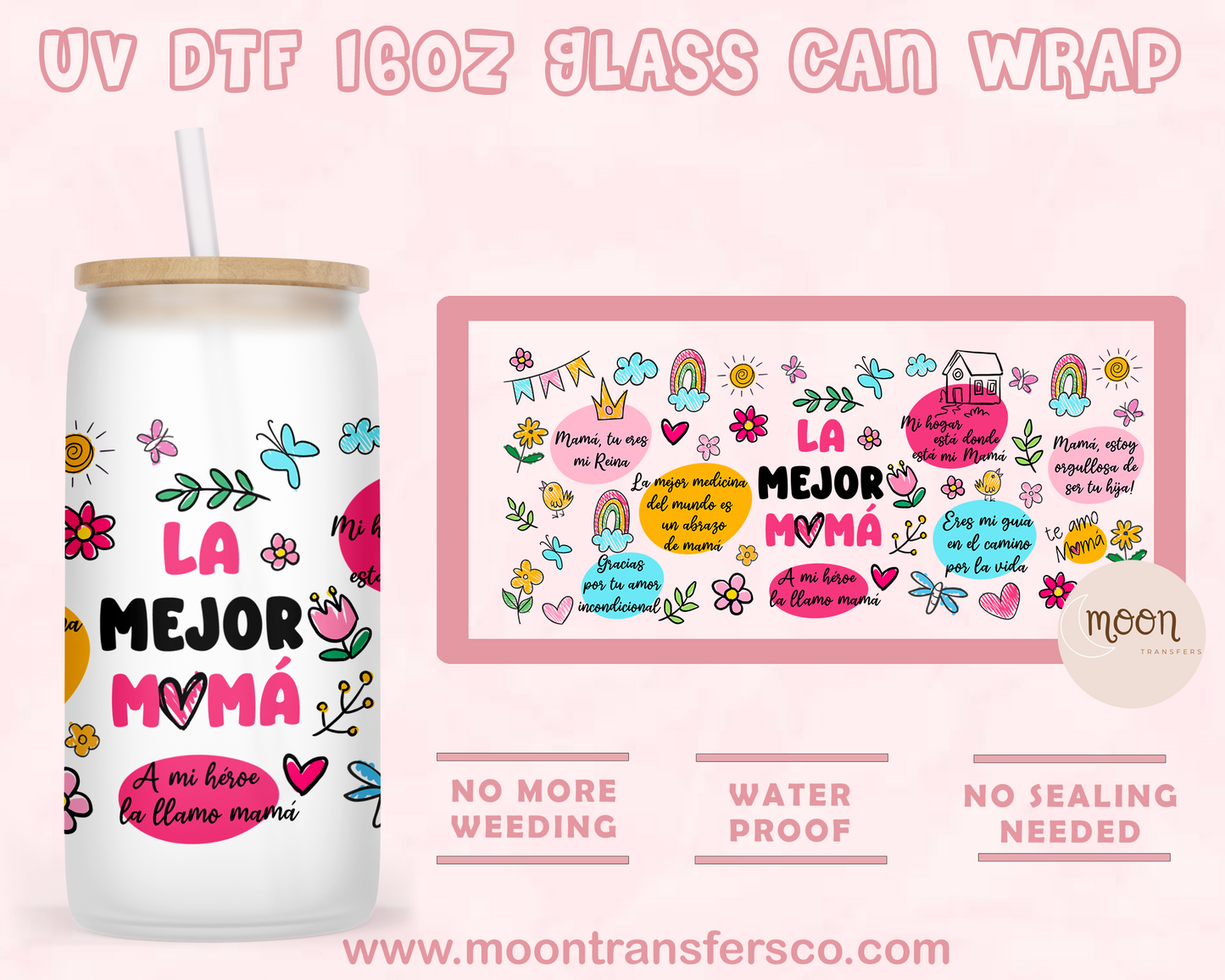 The Best Mom- UV DTF 16oz Glass Can