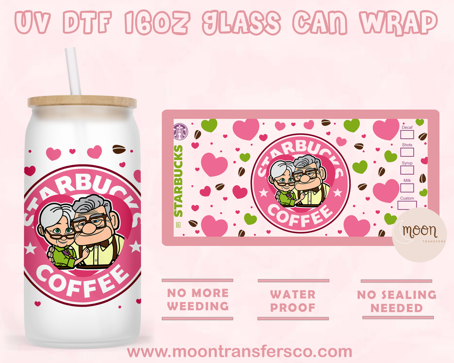 Up Love- UV DTF 16oz Glass Can