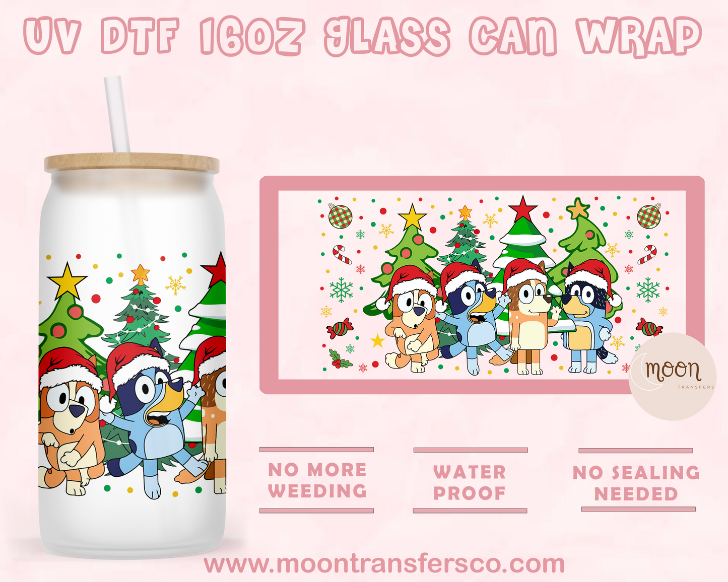 Dogs Christmas Tree- UV DTF 16oz Glass Can