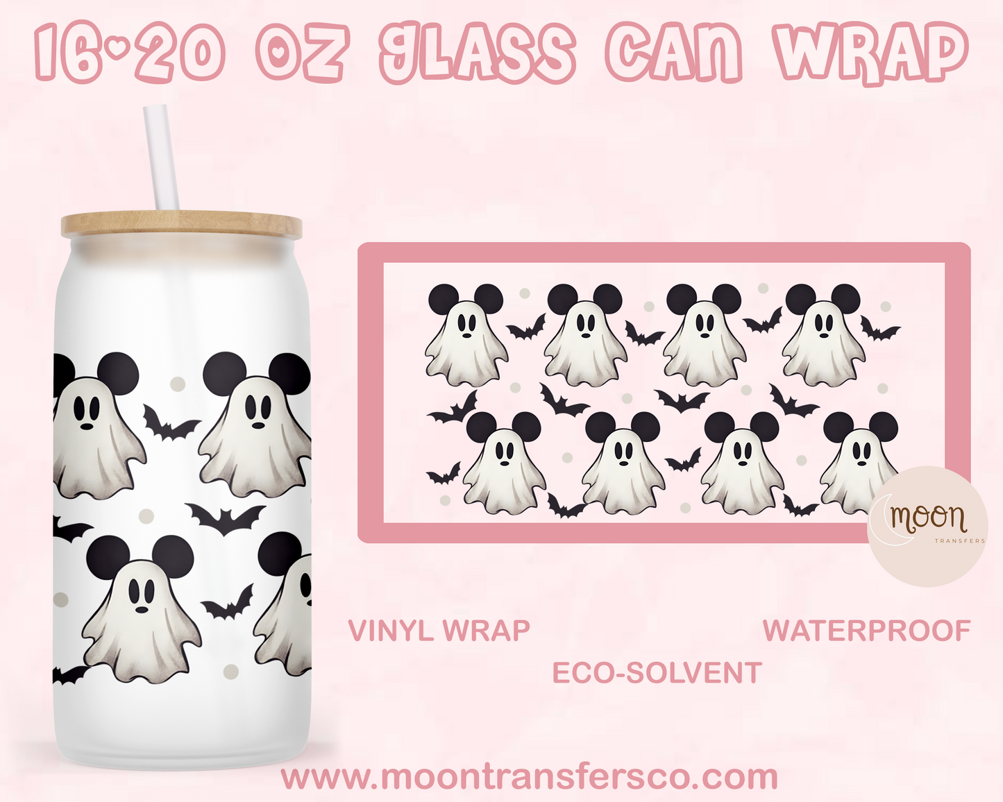 Ghost Mouse| Glass Tumbler Wrap| Vinyl Decal | Glass Can Wraps