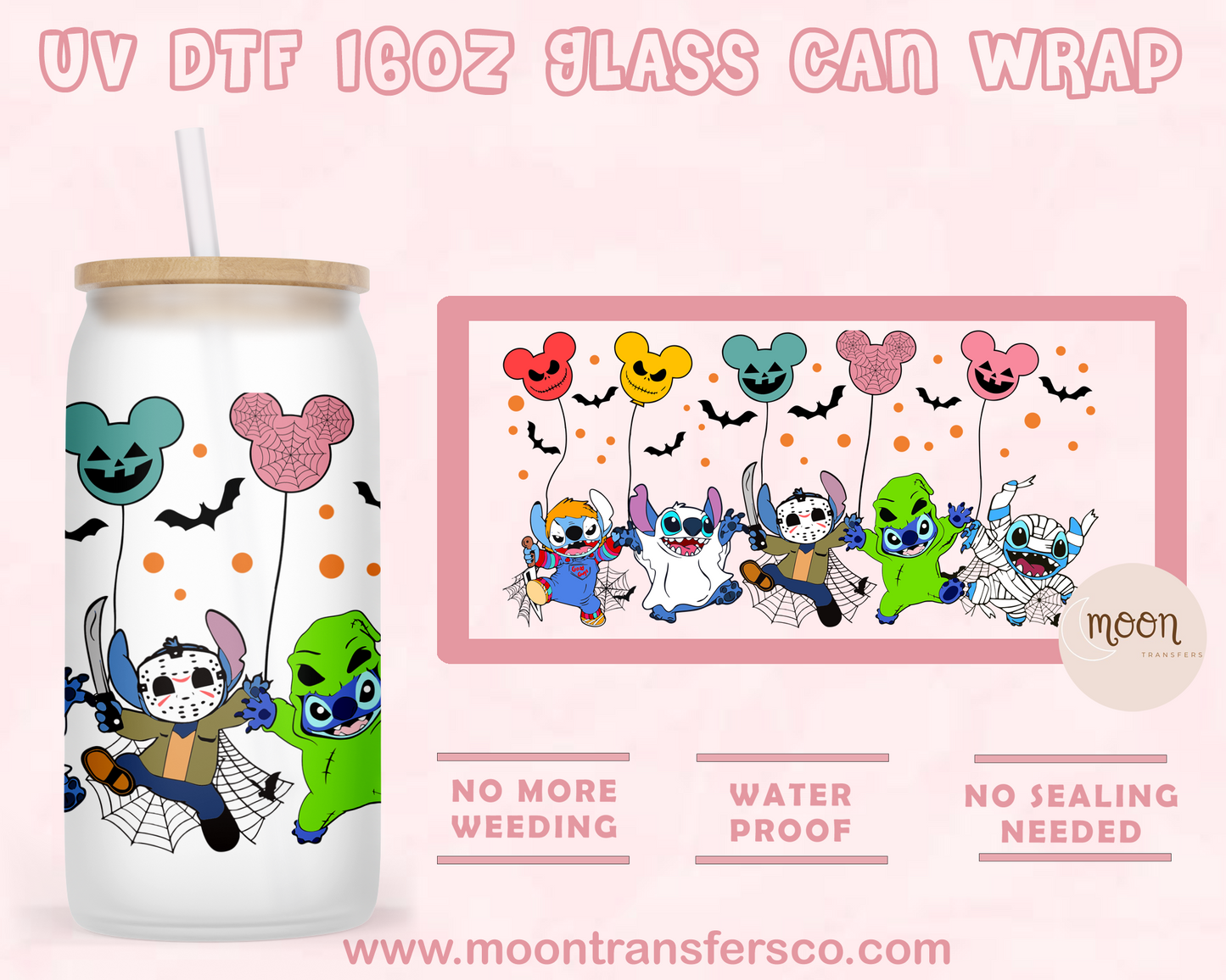 Ballon Spooky - UV DTF 16oz Glass Can