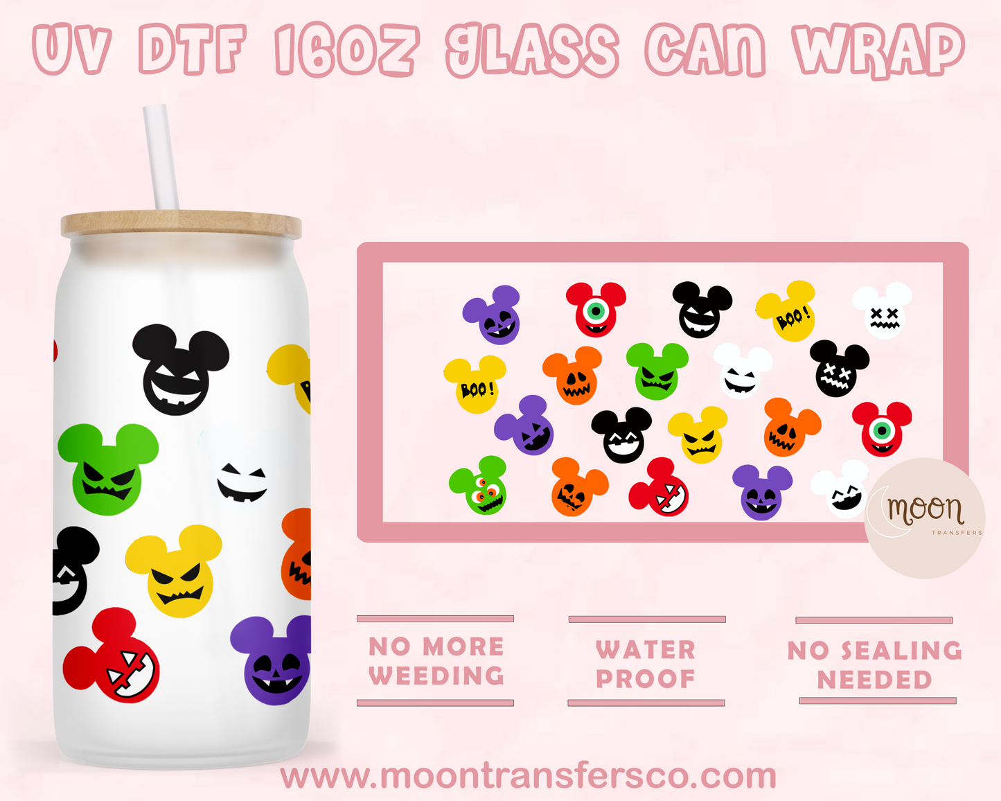 50- UV DTF 16oz Glass Can