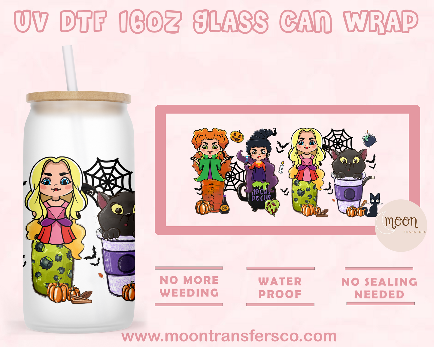 Sister Pocus Coffee- UV DTF 16oz Glass Can