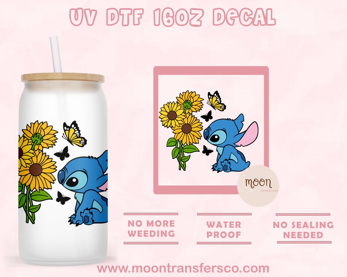 S. Sunflower | UV DTF 16oz Glass Can | Decal