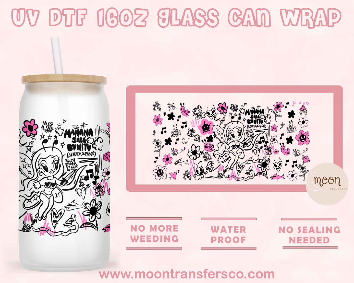 Bonito - UV DTF 16oz Glass Can