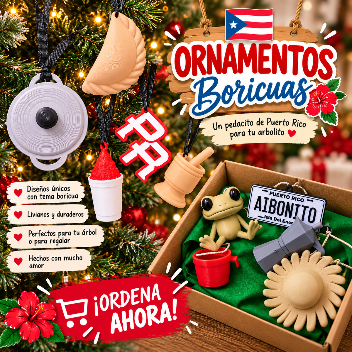 Bundle Set de 10 Ornamentos Navideños Boricuas | Puerto Rican Christmas Ornaments