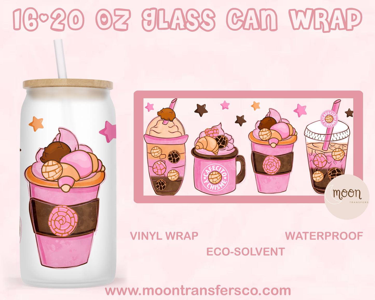 Café y Chisme | Glass Tumbler Wrap| Vinyl Decal | Glass Can Wraps