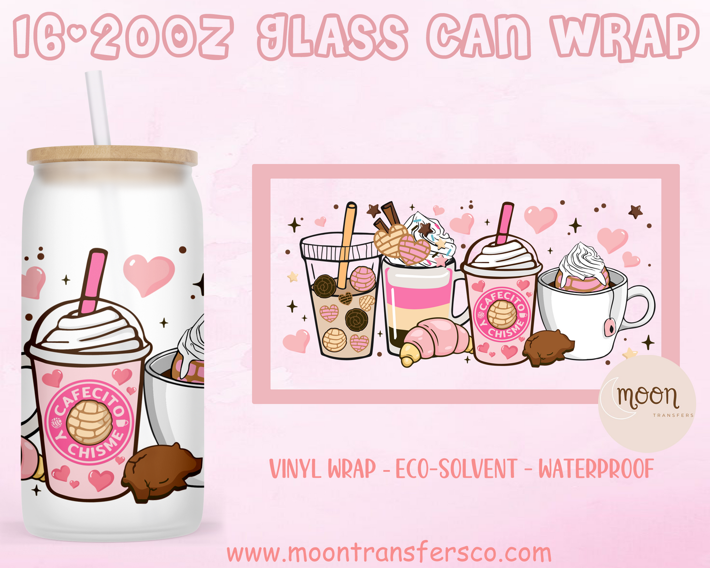 Cafecito Y Chisme | Glass Tumbler Wrap | Vinyl Decal | Glass Can Wraps