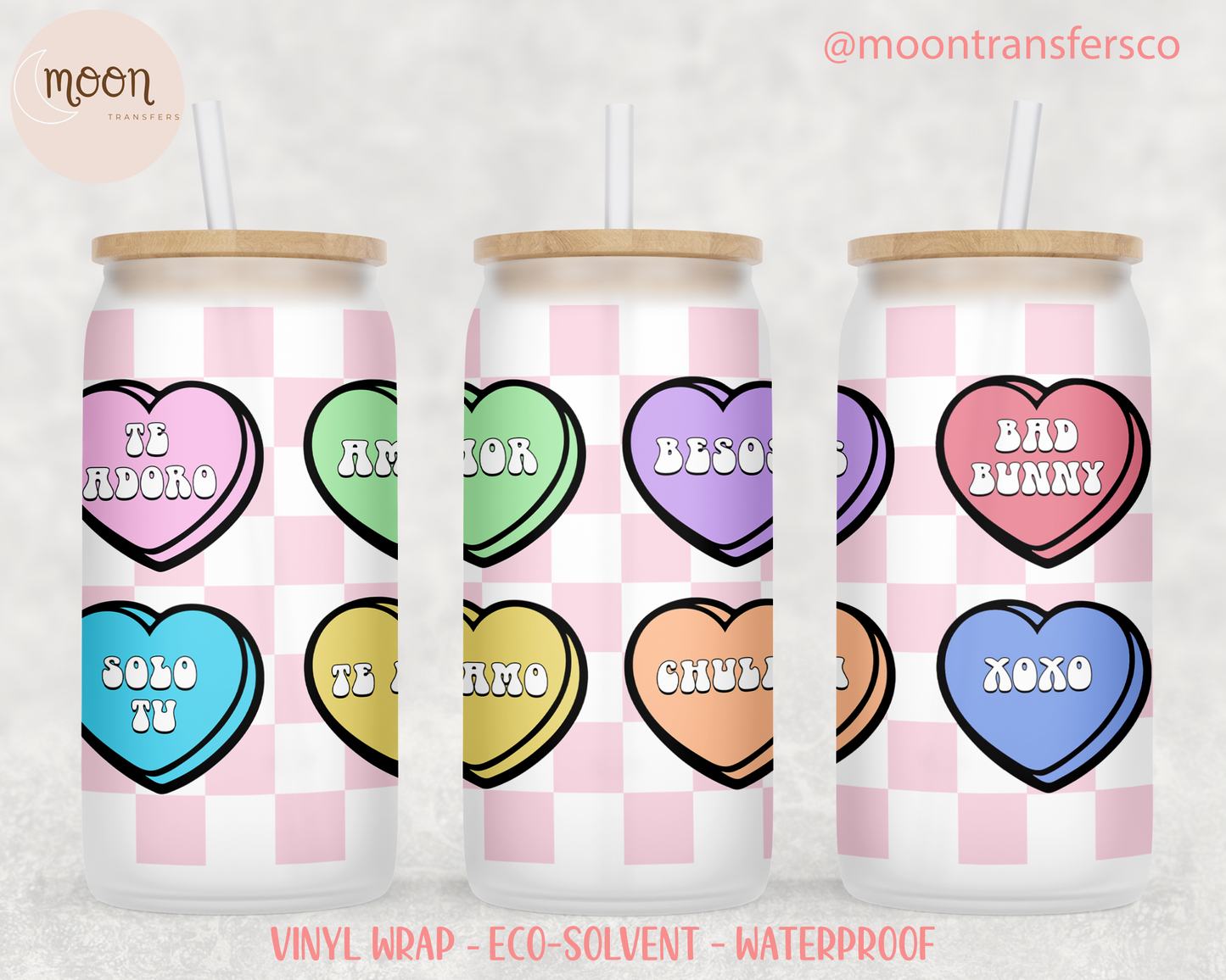 Heart & Kisses | Glass Tumbler Wrap | Love | Vinyl Decal | Glass Can Wraps
