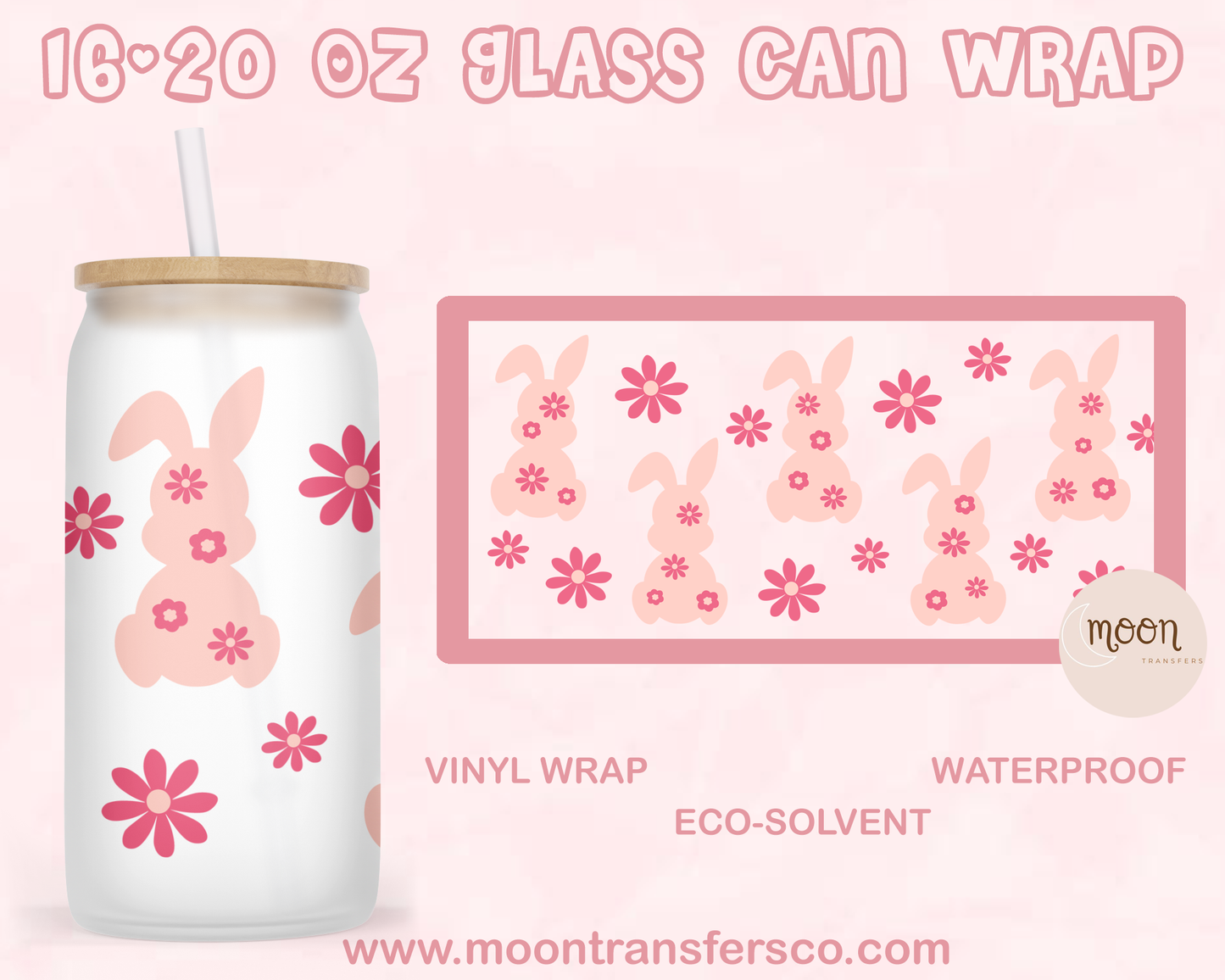 Bunny Flowers| Glass Tumbler Wrap| Vinyl Decal | Glass Can Wraps