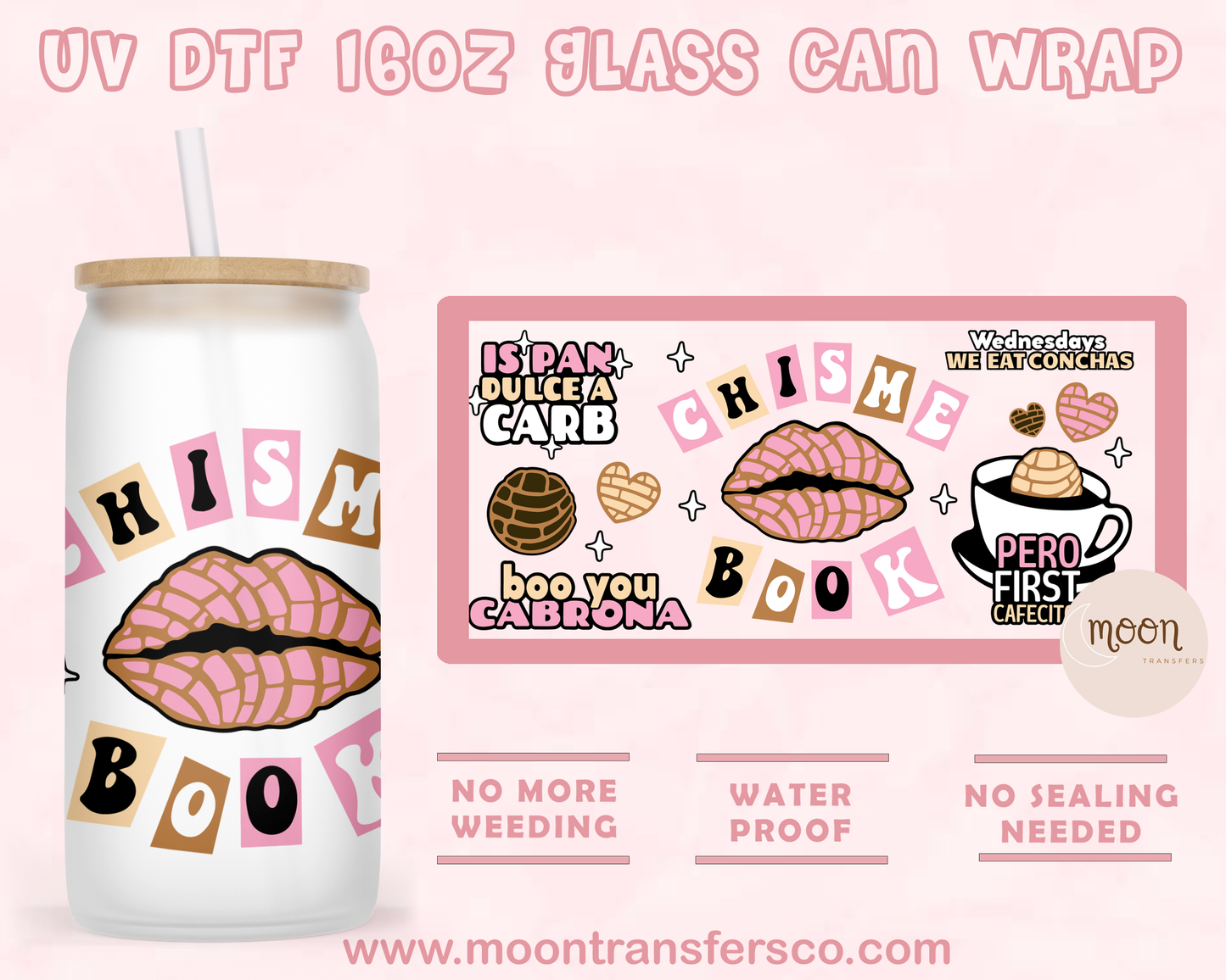 Chisme Book UV DTF 16oz Glass Can