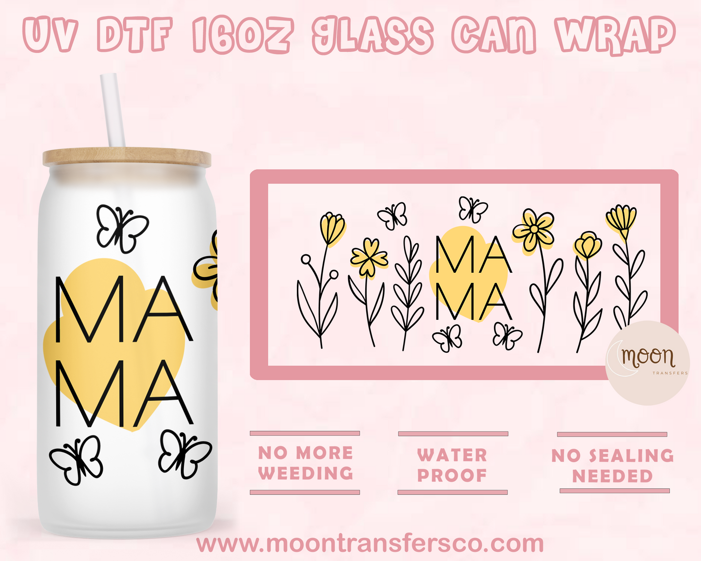 Butterfly Mom-  UV DTF 16oz Glass Can