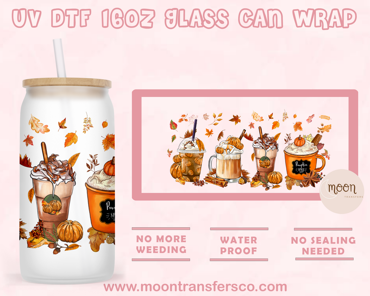 Pumpkin Spice- UV DTF 16oz Glass Can