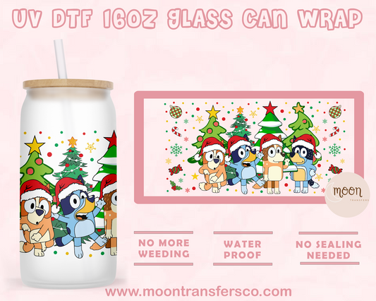 Dogs Christmas Tree- UV DTF 16oz Glass Can