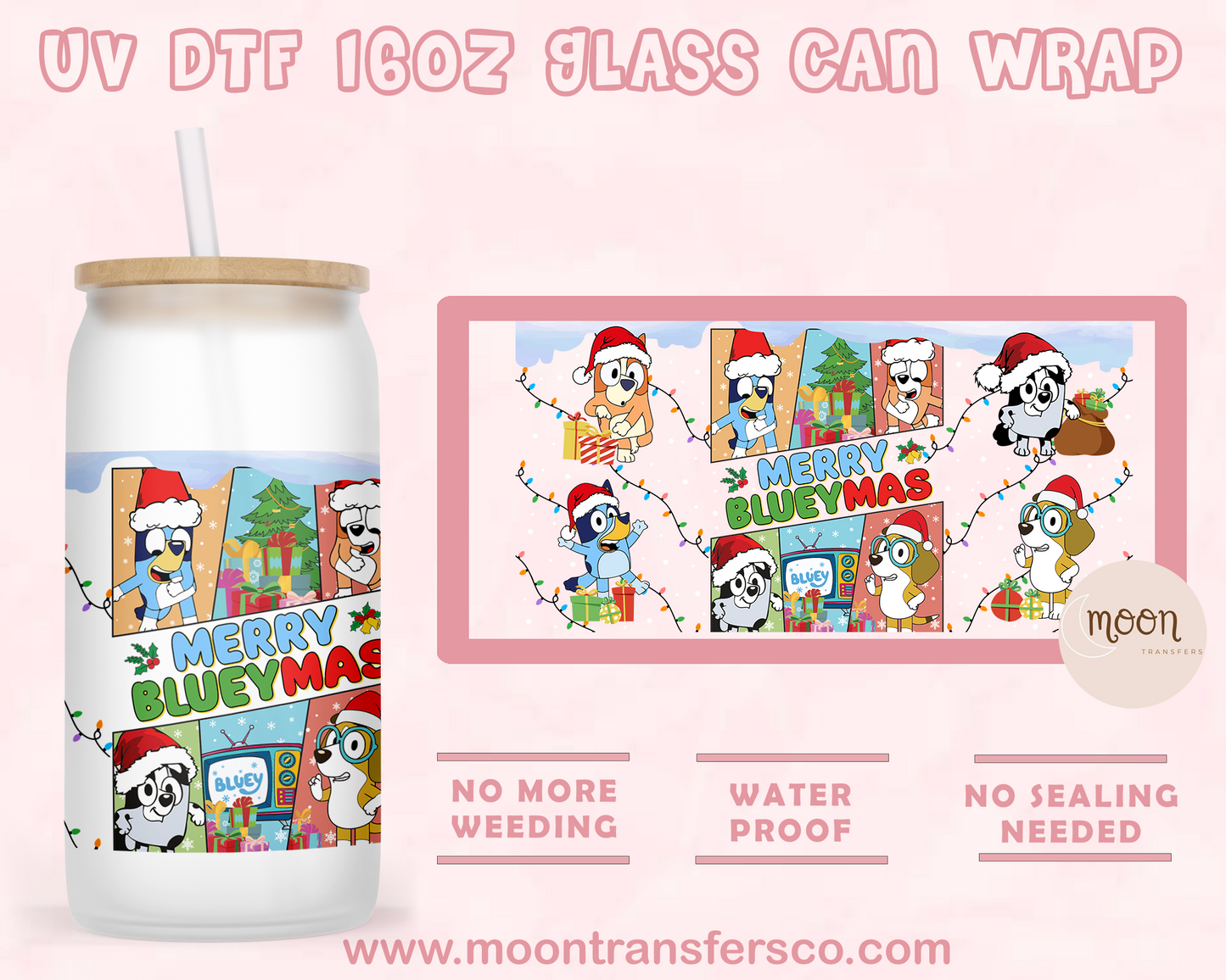 Dog Holiday- UV DTF 16oz Glass Can