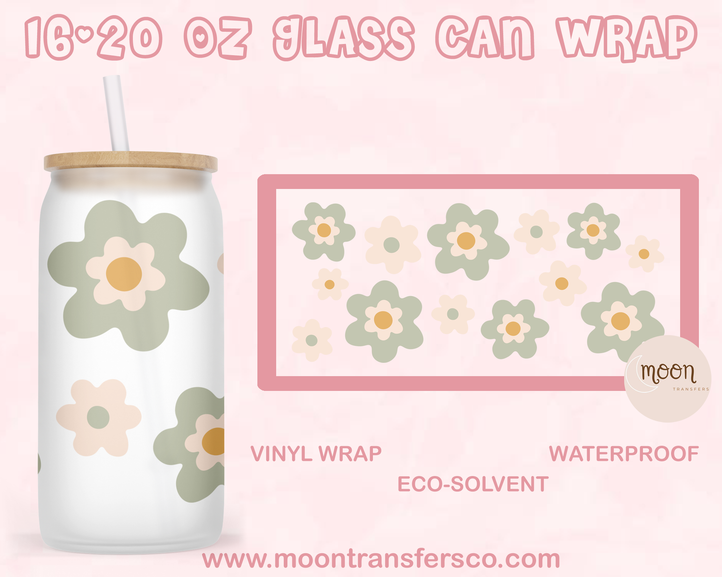 Boho Flowers| Glass Tumbler Wrap | Vinyl Decal | Glass Can Wraps