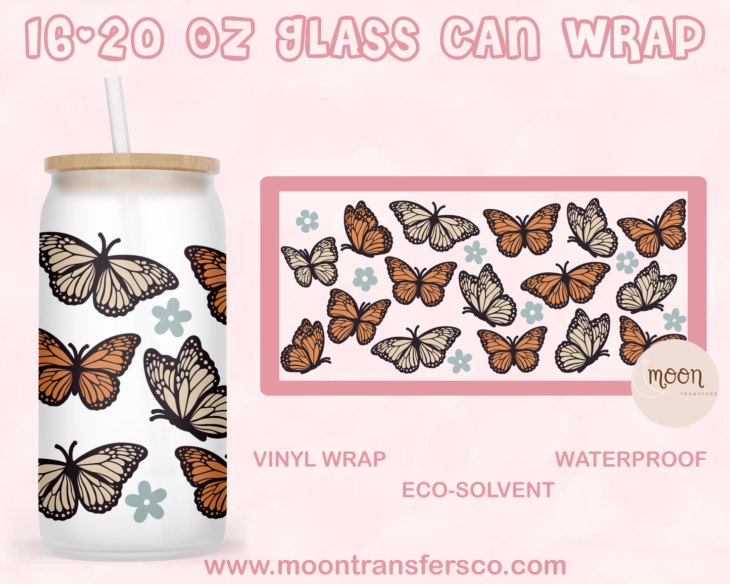 Butterflies | Glass Tumbler Wrap | Vinyl Decal | Glass Can Wraps
