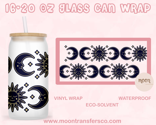 Moon & Sun| Glass Tumbler Wrap | Vinyl Decal | Glass Can Wraps