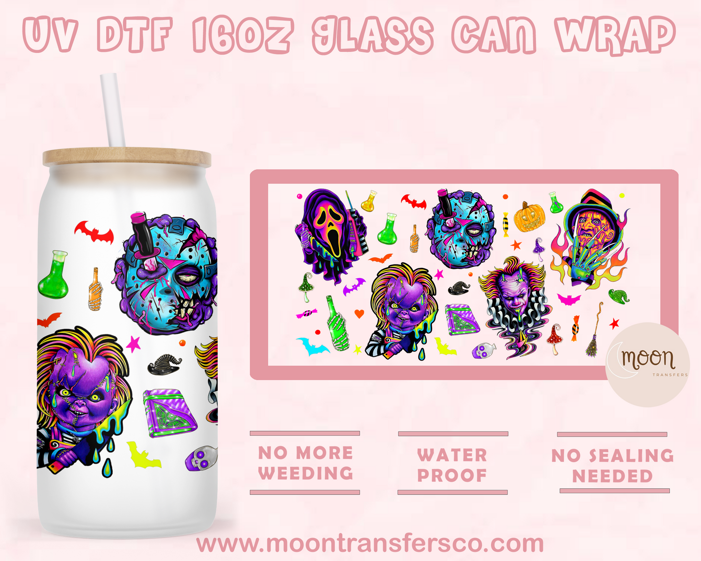 Horror - UV DTF 16oz Glass Can