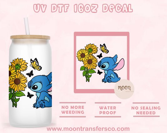 S. Sunflower | UV DTF 16oz Glass Can | Decal