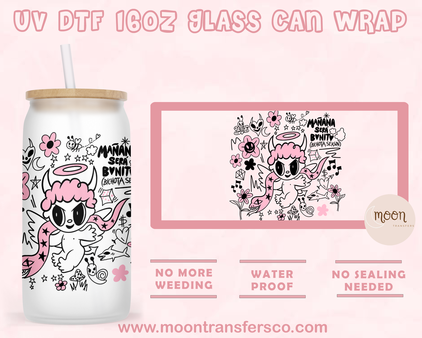 Bonito Decal | UV DTF 16oz Glass Can | Decal