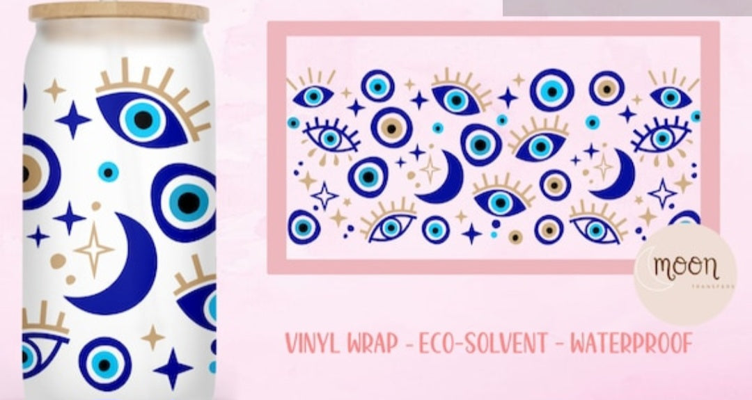 Eye Blue | Glass Tumbler Wrap| Vinyl Decal | Glass Can Wraps