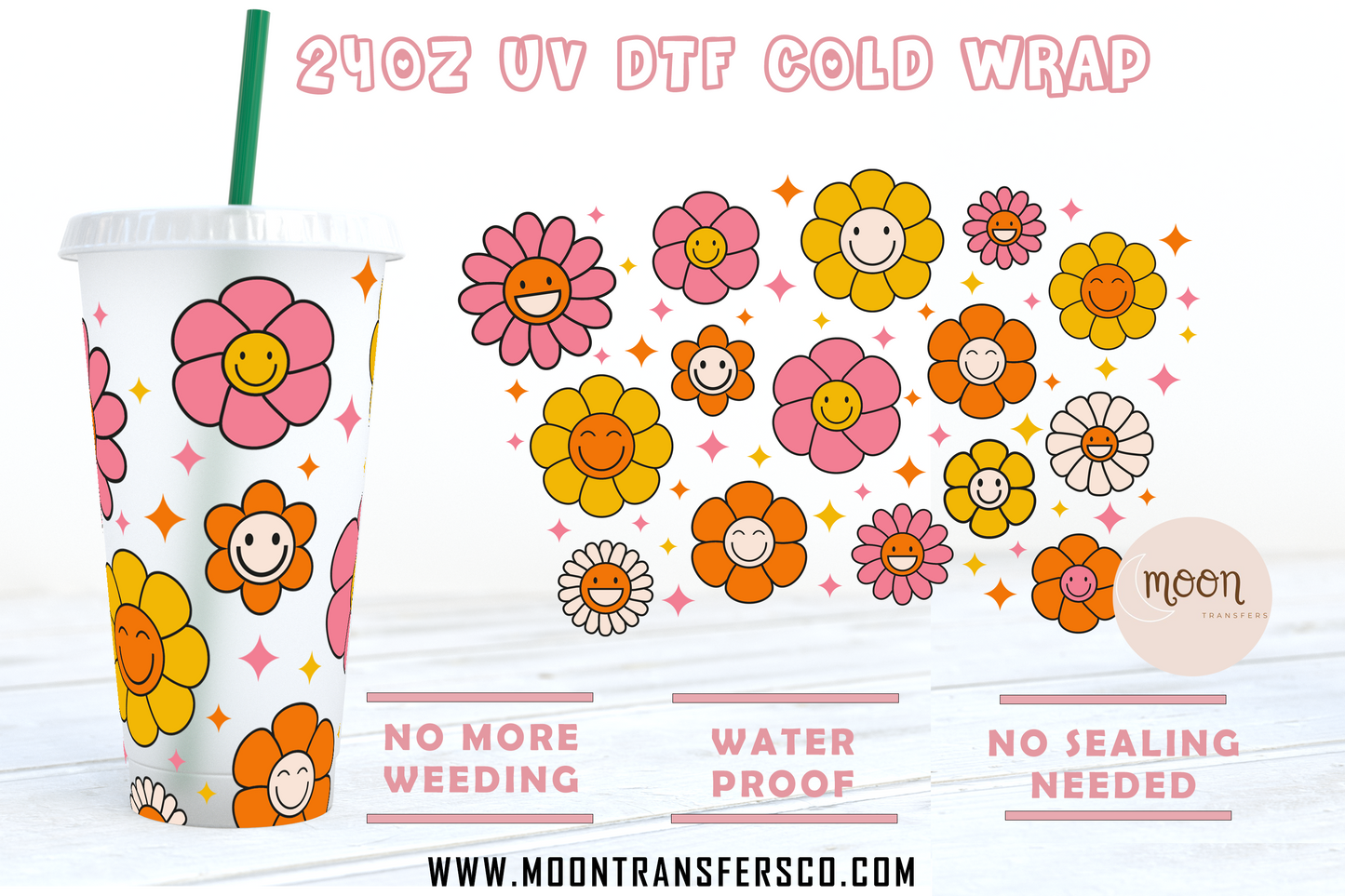 Flowers UV DTF 24oz Cold Cup | Cold Cup Wraps