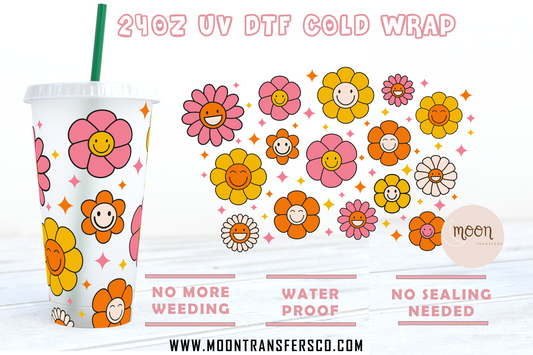 Flowers UV DTF 24oz Cold Cup | Cold Cup Wraps
