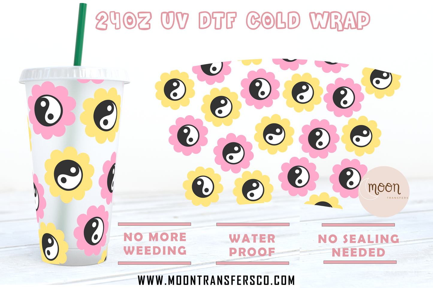 Ying Yang UV DTF 24oz Cold Cup | Cold Cup Wraps