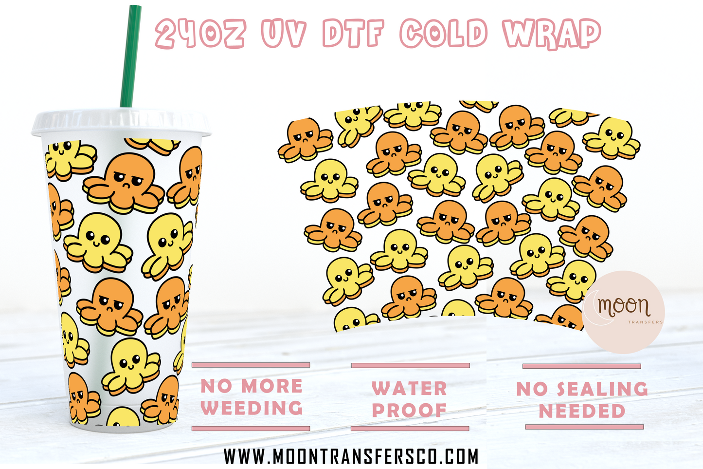 Octopus UV DTF 24oz Cold Cup | Cold Cup Wraps