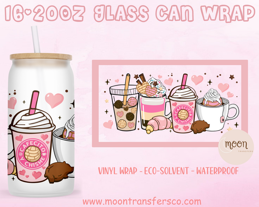 Cafecito Y Chisme | Glass Tumbler Wrap | Vinyl Decal | Glass Can Wraps
