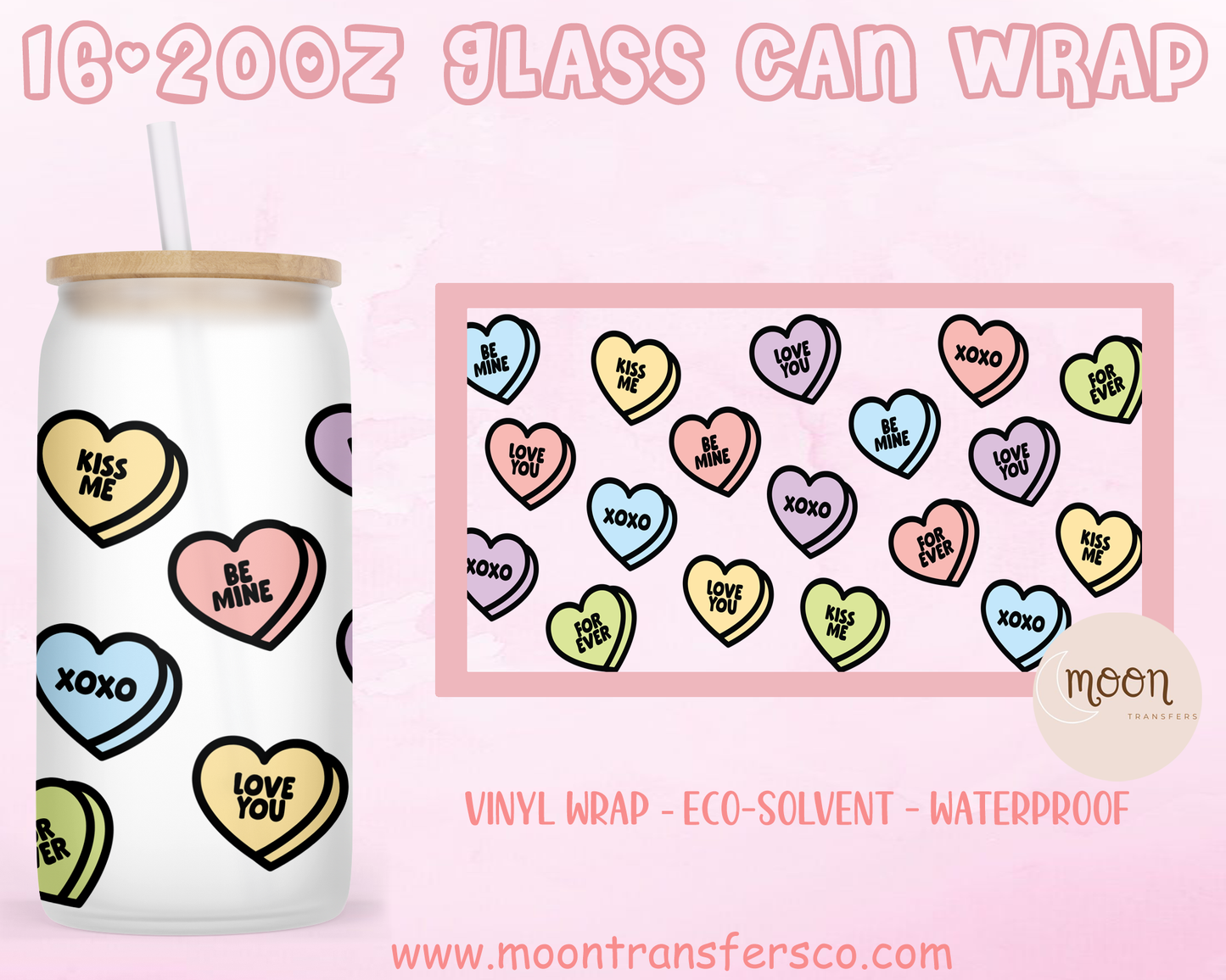 Colored Hearts | Glass Tumbler Wrap | Valentine | Vinyl Decal | Glass Can Wraps