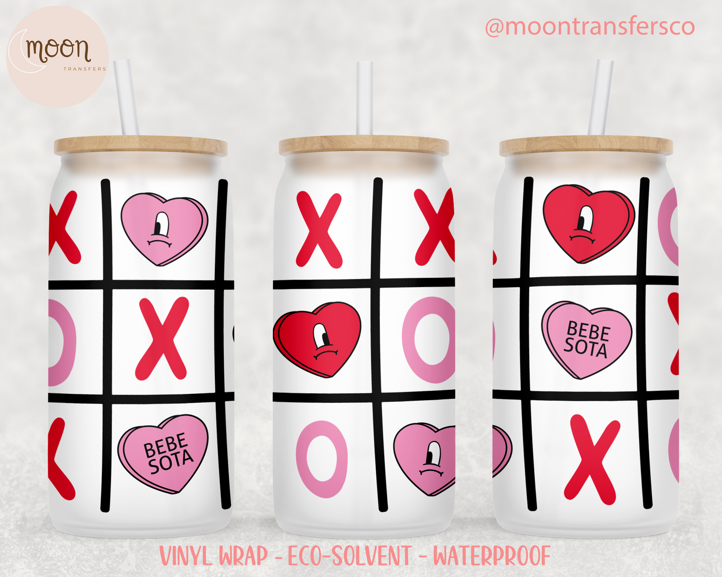 X0X0 Love | Glass Tumbler Wrap | Valentine | Vinyl Decal | Glass Can Wraps