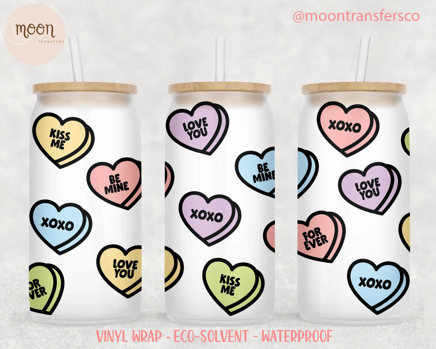 Colored Hearts | Glass Sublimation Tumbler Wrap | Valentine |Sublimation | Glass Can Wraps